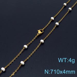 4mm X 71cm Gold Plated Stainless Steel Necklace With White Beads - KN232077-Z