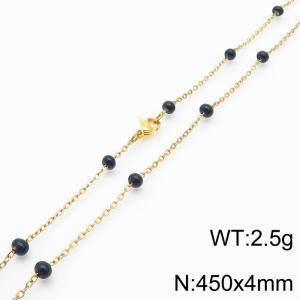 4mm X 45cm Gold Plated Stainless Steel Necklace With Black Beads - KN232086-Z