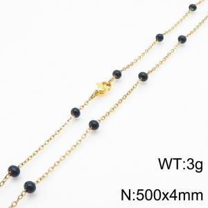 4mm X 50cm Gold Plated Stainless Steel Necklace With Black Beads - KN232087-Z