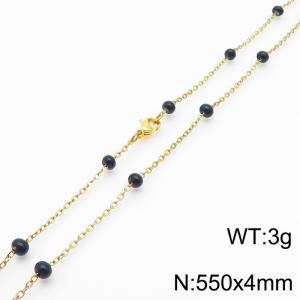 4mm X 55cm Gold Plated Stainless Steel Necklace With Black Beads - KN232088-Z
