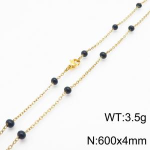 4mm X 60cm Gold Plated Stainless Steel Necklace With Black Beads - KN232089-Z