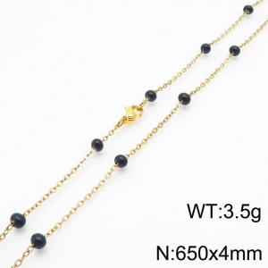 4mm X 65cm Gold Plated Stainless Steel Necklace With Black Beads - KN232090-Z