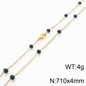 4mm X 71cm Gold Plated Stainless Steel Necklace With Black Beads - KN232091-Z