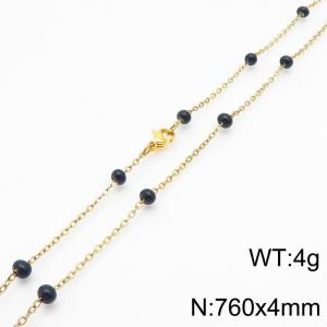 4mm X 76cm Gold Plated Stainless Steel Necklace With Black Beads - KN232092-Z