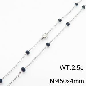 4mm X 45cm Silver Plated Stainless Steel Necklace With Black Beads - KN232093-Z