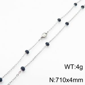 4mm X 71cm Silver Plated Stainless Steel Necklace With Black Beads - KN232098-Z