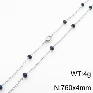 4mm X 76cm Silver Plated Stainless Steel Necklace With Black Beads - KN232099-Z