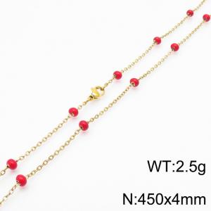 4mm X 45cm Gold Plated Stainless Steel Necklace With Red Beads - KN232100-Z