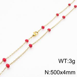 4mm X 50cm Gold Plated Stainless Steel Necklace With Red Beads - KN232101-Z