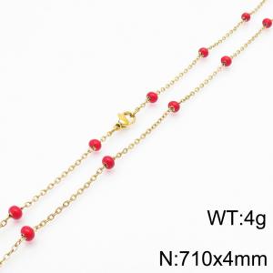 4mm X 71cm Gold Plated Stainless Steel Necklace With Red Beads - KN232105-Z