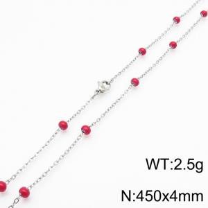 4mm X 45cm Silver Plated Stainless Steel Necklace With Red Beads - KN232107-Z
