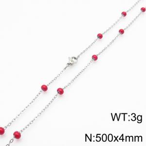 4mm X 50cm Silver Plated Stainless Steel Necklace With Red Beads - KN232108-Z