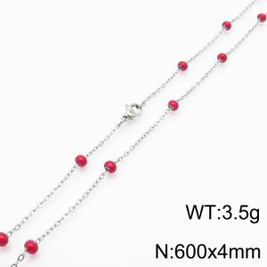 4mm X 60cm Silver Plated Stainless Steel Necklace With Red Beads - KN232110-z