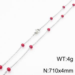 4mm X 71cm Silver Plated Stainless Steel Necklace With Red Beads - KN232112-Z
