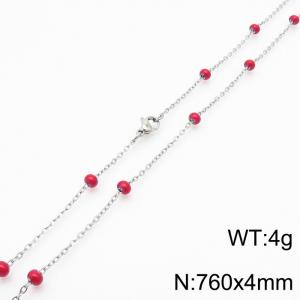 4mm X 76cm Silver Plated Stainless Steel Necklace With Red Beads - KN232113-Z