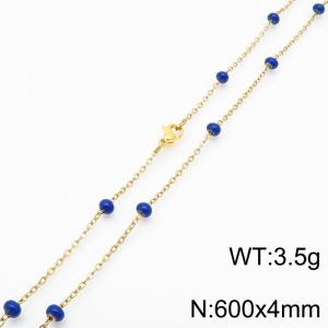 4mm X 60cm Gold Plated Stainless Steel Necklace With Purple Beads - KN232117-Z