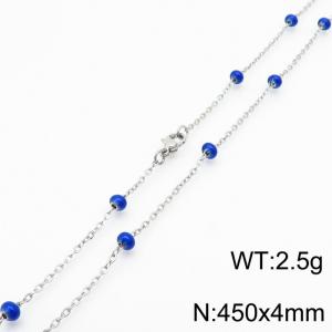 4mm X 45cm Silver Plated Stainless Steel Necklace With Purple Beads - KN232121-Z