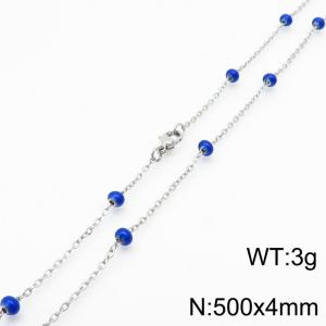4mm X 50cm Silver Plated Stainless Steel Necklace With Purple Beads - KN232122-Z
