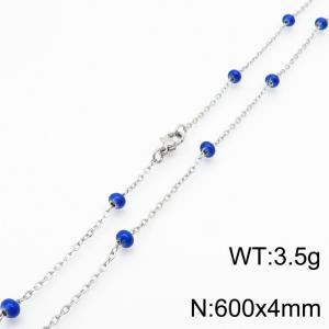 4mm X 60cm Silver Plated Stainless Steel Necklace With Purple Beads - KN232124-Z