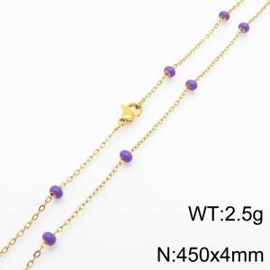4mm X 45cm Gold Plated Stainless Steel Necklace With Pink Beads - KN232128-Z