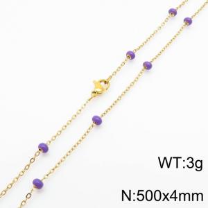 4mm X 50cm Gold Plated Stainless Steel Necklace With Pink Beads - KN232129-Z