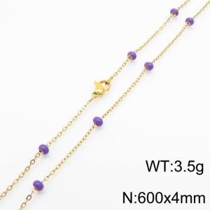4mm X 60cm Gold Plated Stainless Steel Necklace With Pink Beads - KN232131-Z