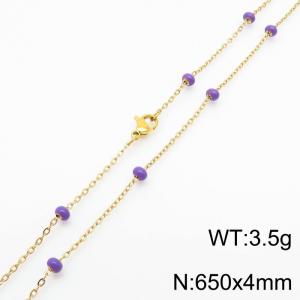 4mm X 65cm Gold Plated Stainless Steel Necklace With Pink Beads - KN232132-Z