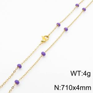 4mm X 71cm Gold Plated Stainless Steel Necklace With Pink Beads - KN232133-Z