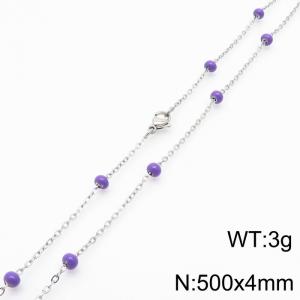 4mm X 50cm Silver Plated Stainless Steel Necklace With Pink Beads - KN232136-Z