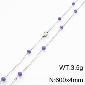 4mm X 60cm Silver Plated Stainless Steel Necklace With Pink Beads - KN232138-Z