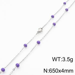 4mm X 65cm Silver Plated Stainless Steel Necklace With Pink Beads - KN232139-Z