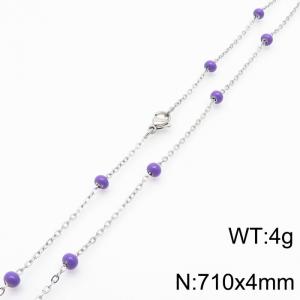 4mm X 71cm Silver Plated Stainless Steel Necklace With Pink Beads - KN232140-Z-
