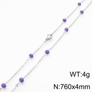 4mm X 76cm Silver Plated Stainless Steel Necklace With Pink Beads - KN232141-Z