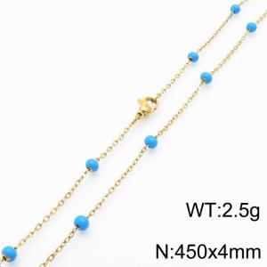4mm X 45cm Gold Plated Stainless Steel Necklace With Blue Beads - KN232142-Z