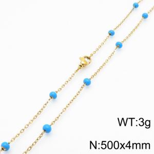 4mm X 50cm Gold Plated Stainless Steel Necklace With Blue Beads - KN232143-Z