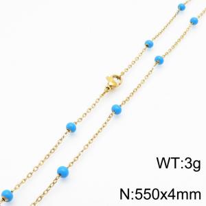 4mm X 55cm Gold Plated Stainless Steel Necklace With Blue Beads - KN232144-Z