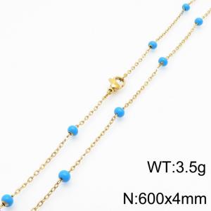 4mm X 60cm Gold Plated Stainless Steel Necklace With Blue Beads - KN232145-Z