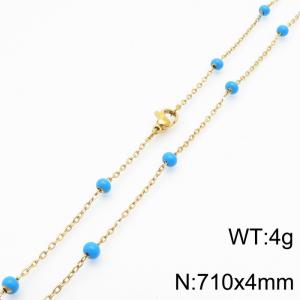 4mm X 71cm Gold Plated Stainless Steel Necklace With Blue Beads - KN232147-Z