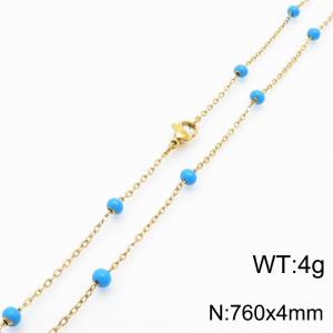 4mm X 76cm Gold Plated Stainless Steel Necklace With Blue Beads - KN232148-Z