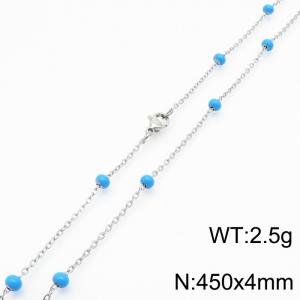 4mm X 45cm Silver Plated Stainless Steel Necklace With Blue Beads - KN232149-Z