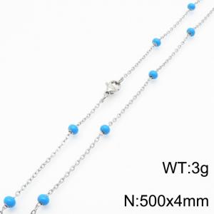 4mm X 50cm Silver Plated Stainless Steel Necklace With Blue Beads - KN232150-Z