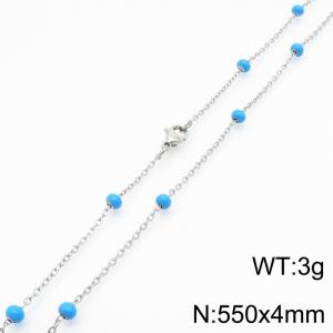 4mm X 55cm Silver Plated Stainless Steel Necklace With Blue Beads - KN232151-Z