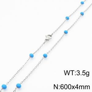 4mm X 60cm Silver Plated Stainless Steel Necklace With Blue Beads - KN232152-Z