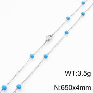 4mm X 65cm Silver Plated Stainless Steel Necklace With Blue Beads - KN232153-Z