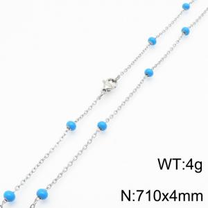 4mm X 71cm Silver Plated Stainless Steel Necklace With Blue Beads - KN232154-Z