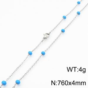 4mm X 76cm Silver Plated Stainless Steel Necklace With Blue Beads - KN232155-Z