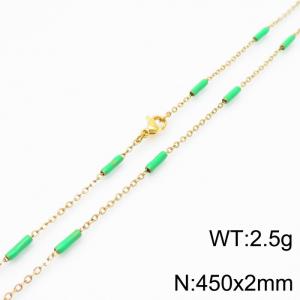 Stainless steel 450x2mm  welding chain minimalist design sense INS style trendy green charm gold necklace - KN232184-Z