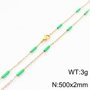 Stainless steel 500x2mm  welding chain minimalist design sense INS style trendy green charm gold necklace - KN232185-Z