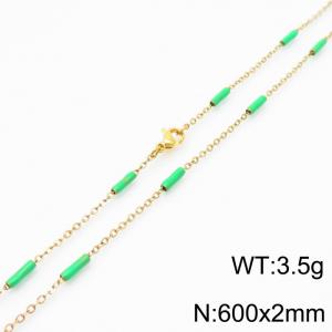 Stainless steel 600x2mm  welding chain minimalist design sense INS style trendy green charm gold necklace - KN232187-Z