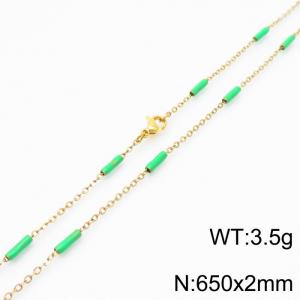 Stainless steel 650x2mm  welding chain minimalist design sense INS style trendy green charm gold necklace - KN232188-Z